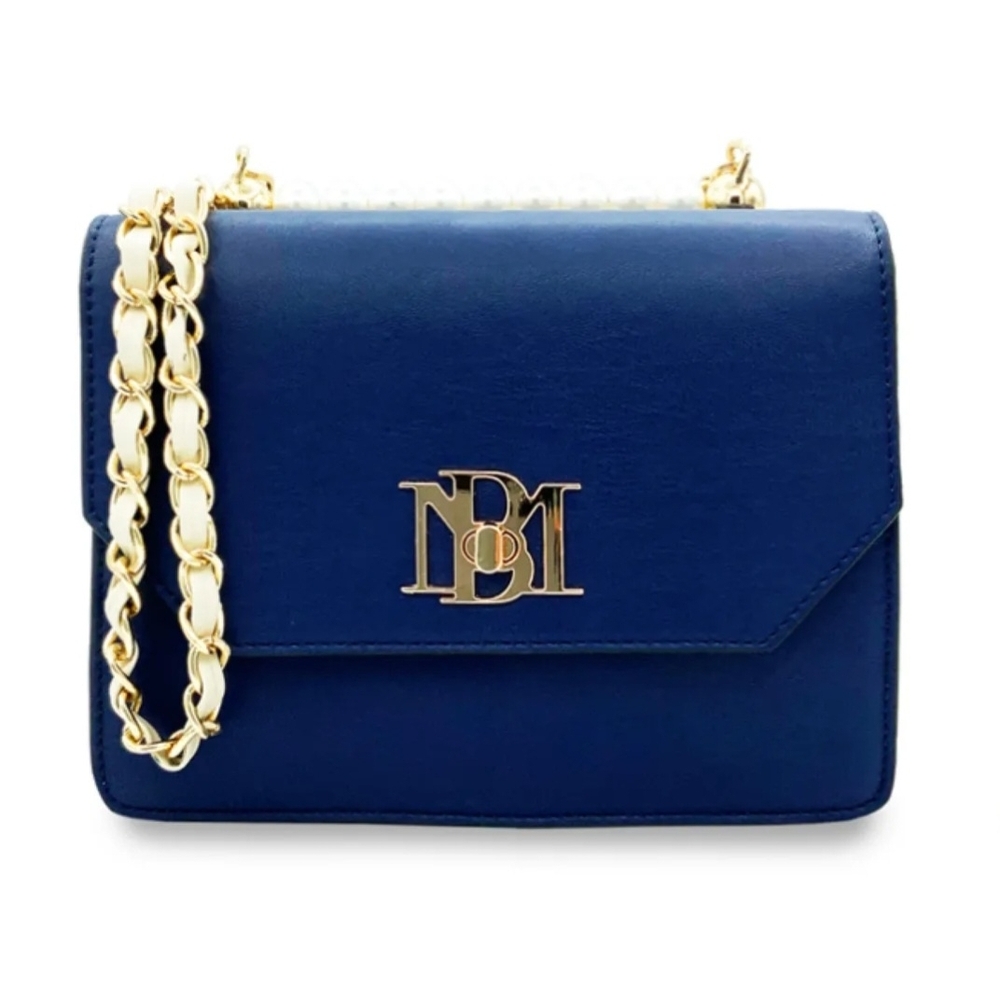 NWT BADGLEY MISCHKA Elegant Navy Blue Handbag with Gold Chain